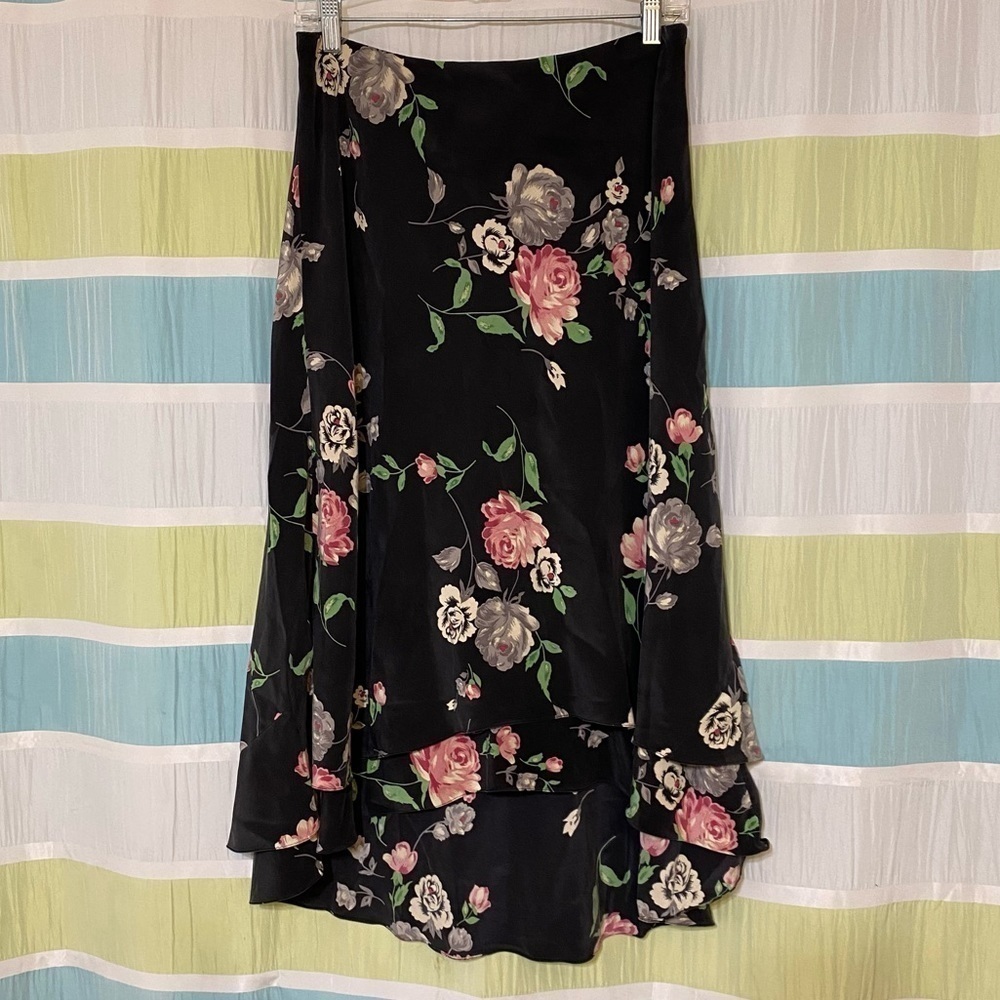 Vintage Lauren Ralph Lauren Y2K Floral Silk Skirt Sz 10P - Picture 6 of 6